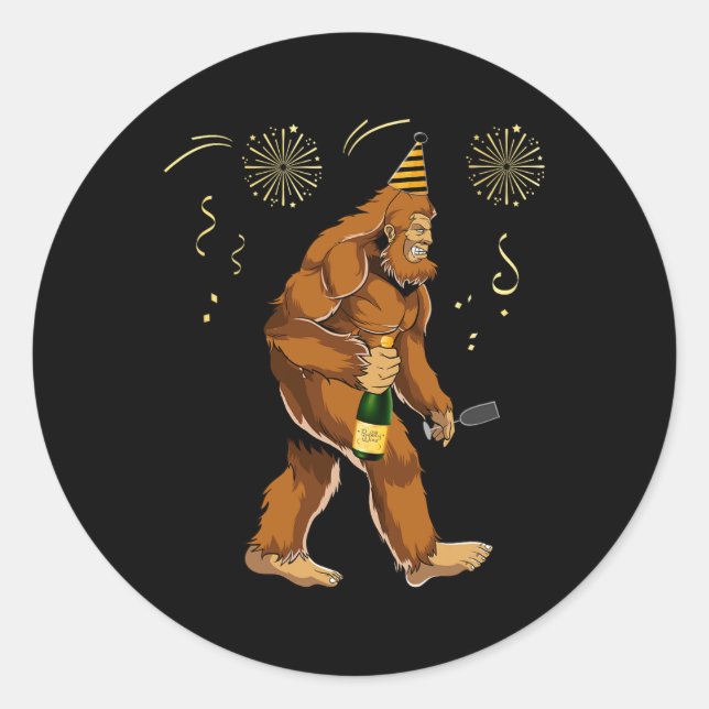 Bigfoot New Year Funny Outfit Sasquatch Holiday 20 Runder Aufkleber (Vorderseite)