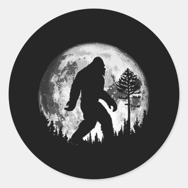 Bigfoot Night Stroll! Cooler Vollmond- und Pinienb Runder Aufkleber (Vorderseite)