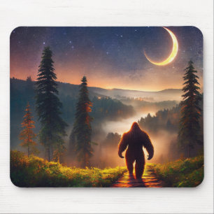 Bigfoot Night Woods Stars Moon Mousepad