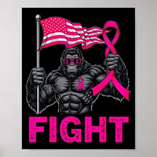 Bigfoot Nk Ribbon Fight Breast Cancer Awareness Me Poster (Vorne)