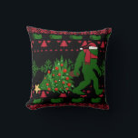 Bigfoot on knit background kissen<br><div class="desc">bigfoot christmas yeti sasquatch, 
beautiful snowflakes adorable knitted , 
crochet funny cartoon snow , 
tree snowflake decor illustration , 
happy knitwear cute knit , 
sweater monster cheerful beast , 
retro vintage hat cool , 
holiday colorful santa claus , 
snow man drawing animal , 
sasquatch bigfoot christmas yeti , </div>