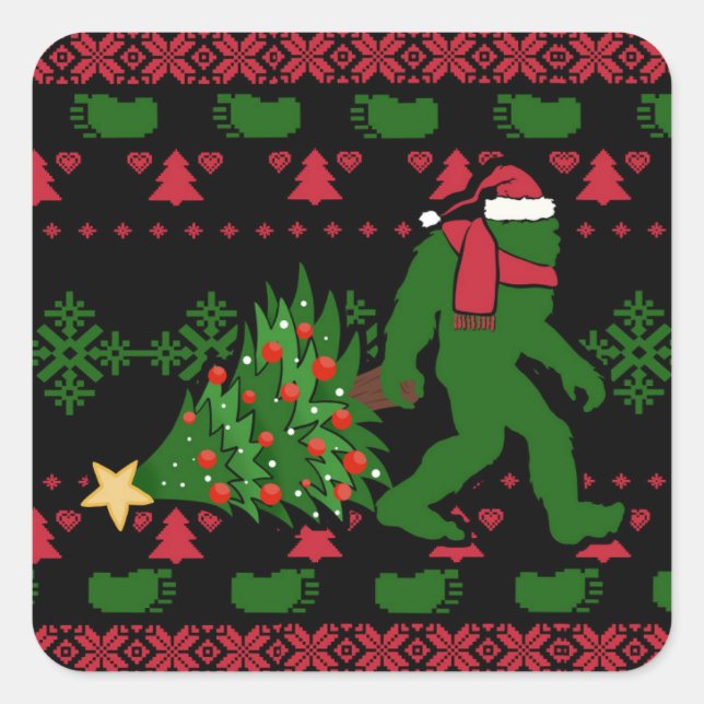Bigfoot on knit background quadratischer aufkleber (Vorderseite)