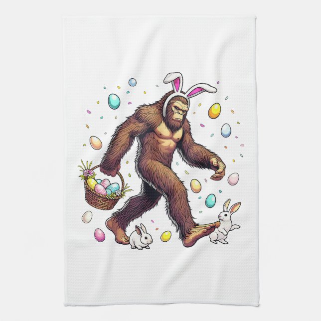 Bigfoot Ostertag Lustiger Sasquatch Geschirrtuch (Vertikal)