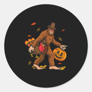 Bigfoot Pilger Truthahn Kürbis Thanksgiving Day Bo Runder Aufkleber