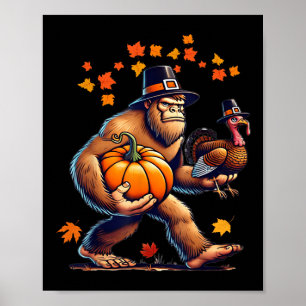 Bigfoot Pilgerhut Truthahn Tag Kürbis Thanksgiving Poster