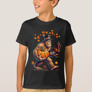 Bigfoot-Pilgerhut Truthahn-Tag Kürbis Thanksgiving T-Shirt