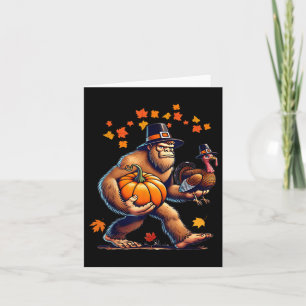 Bigfoot Pilgrim Hat Turkey Day Pumpkin Thanksgivin Karte