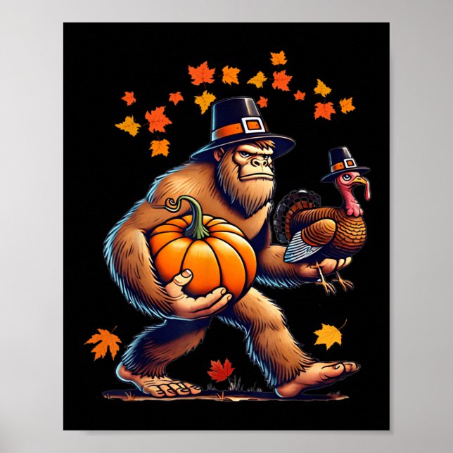 Bigfoot Pilgrim Hat Turkey Day Pumpkin Thanksgivin Poster (Vorne)