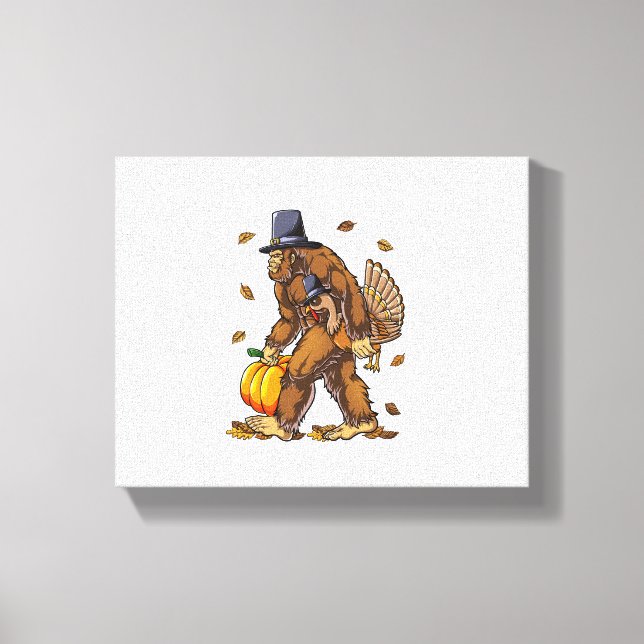 Bigfoot Pilgrim Turkey Pumpkin Erntedank Day Bo Leinwanddruck (Vorderseite)