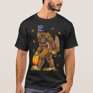 Bigfoot Pilgrim Turkey Pumpkin Erntedank Day T-Shirt