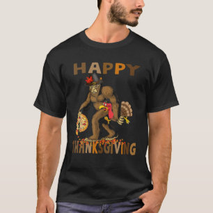 Bigfoot Pilgrim Turkey Pumpkin Happy Thanksgiving T-Shirt