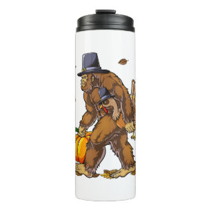 Bigfoot Pilgrim Turkey Pumpkin Thanksgiving Day Bo Thermosbecher