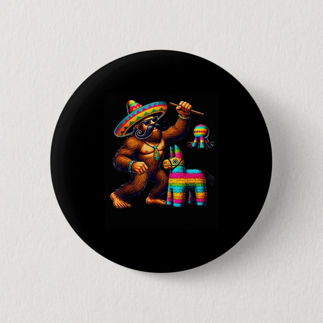Bigfoot Piñata Cinco De Mayo Mexikanischer Sasquat Button (Vorderseite)