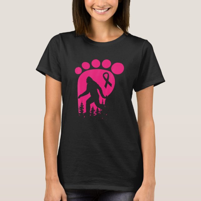 Bigfoot Pink Ribbon Brustkrebs Bewusstsein Cool T-Shirt (Vorderseite)