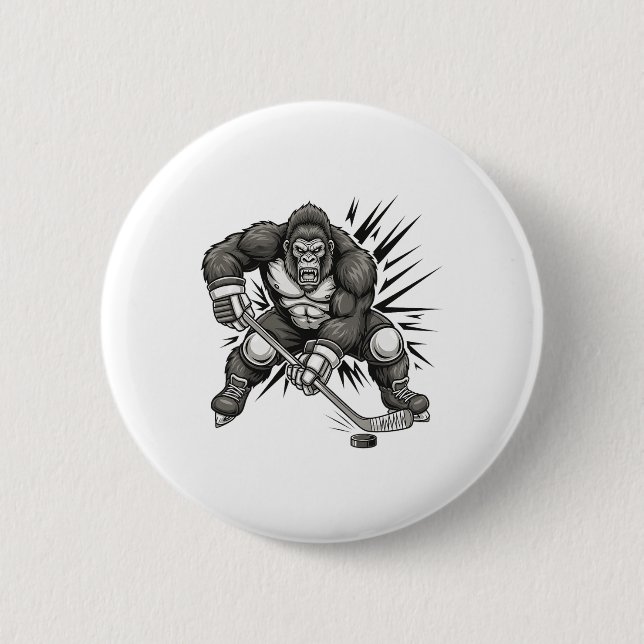Bigfoot Player Playing Hockey Funny Sasquatch Ice  Button (Vorderseite)