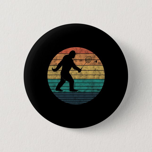 Bigfoot Playing Badminton Shuttle Funny Badminton Button (Vorderseite)