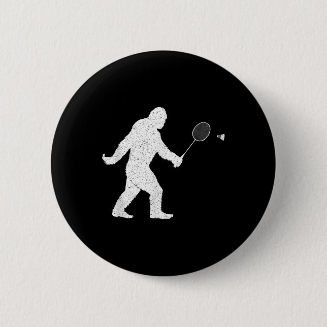 Bigfoot Playing Badminton Shuttle Funny Badminton Button (Vorderseite)