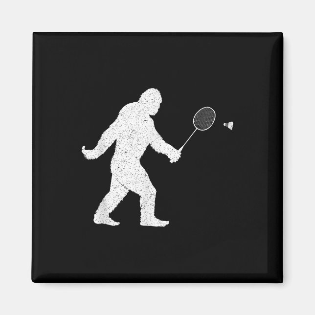 Bigfoot Playing Badminton Shuttle Funny Badminton Magnet (Vorne)