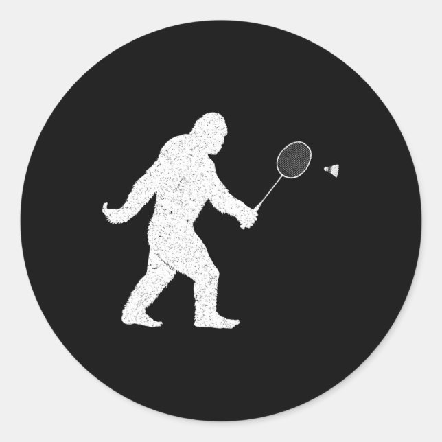 Bigfoot Playing Badminton Shuttle Funny Badminton Runder Aufkleber (Vorderseite)