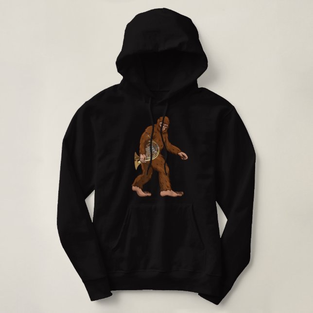 Bigfoot Playing Französisch Horn Spieler Musiker F Hoodie (Design vorne)