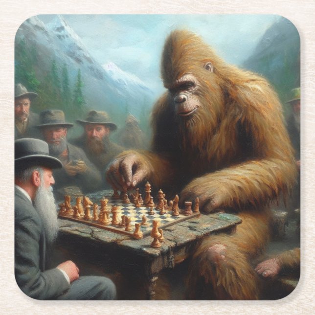 Bigfoot Playing Rechteckiger Pappuntersetzer (Vorderseite)