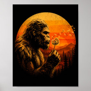 Bigfoot pustet Löwenzahn Retro-Sonnenuntergang Wal Poster