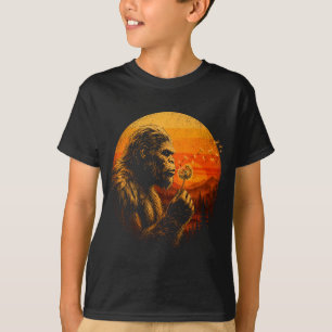 Bigfoot pustet Löwenzahn Retro-Sonnenuntergang Wal T-Shirt