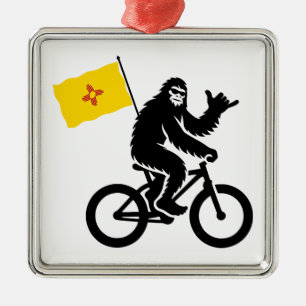 Bigfoot-Radfahren New Mexico-Flagge Ornament Aus Metall