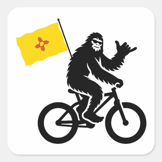 Bigfoot-Radfahren New Mexico-Flagge Quadratischer Aufkleber (Vorderseite)