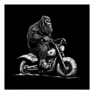 Bigfoot Reiten Ein Motorrad fahren Funny Sasquatch Poster