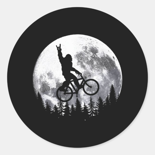 Bigfoot Ridding Mountain Bike on Moon Cycling Runder Aufkleber (Vorderseite)