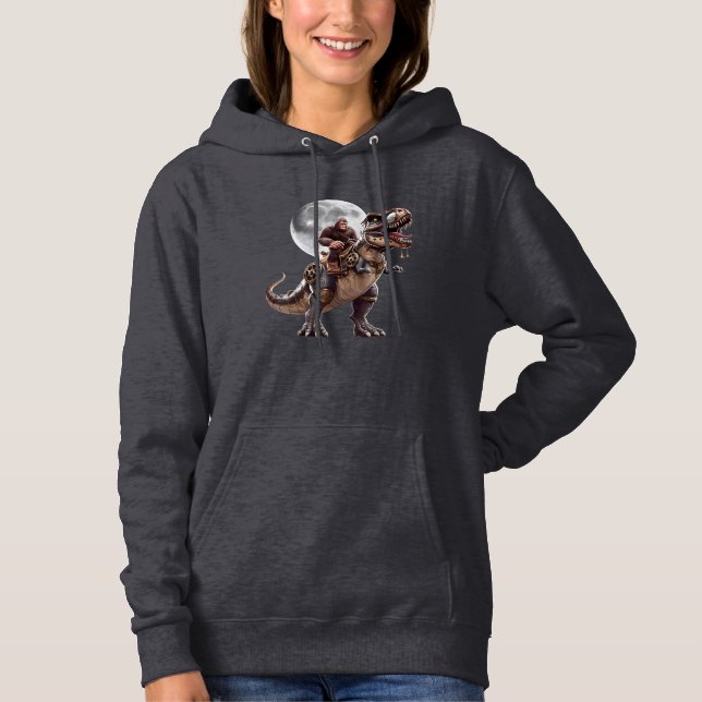 Bigfoot Riding Dinosaur Funny Sasquatch Vollmond Hoodie (Vorderseite)