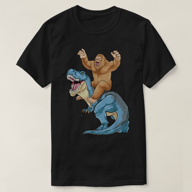 Bigfoot Riding Dinosaur T Rex Niedlich Sasquatch D T-Shirt (Design vorne)