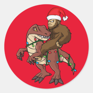 Bigfoot Riding Dinosaurier Weihnachtsbeleuchtung Runder Aufkleber