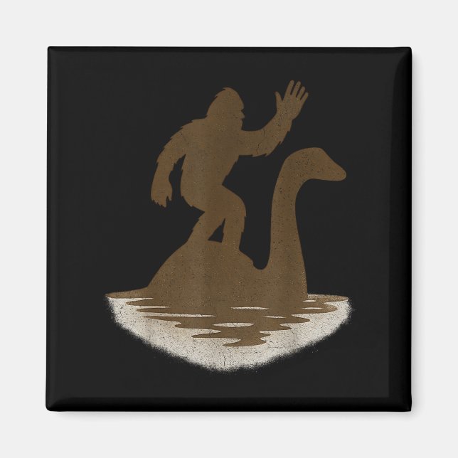Bigfoot Riding Loch Ness Monster Funny Sasquatch  Magnet (Vorne)