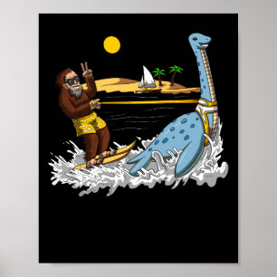 Bigfoot Riding Loch Ness Monster Funny Verschwörun Poster