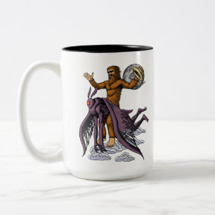 Bigfoot Riding Mothman Zweifarbige Tasse