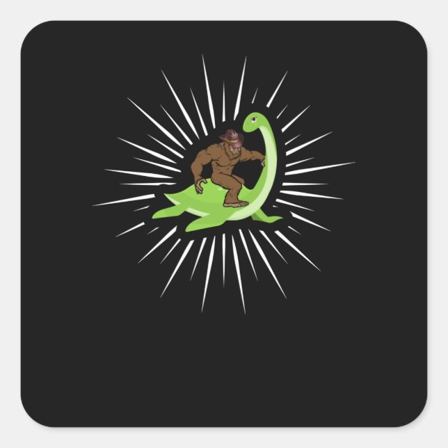 Bigfoot Riding Nessie Loch Ness Monster Quadratischer Aufkleber (Vorderseite)