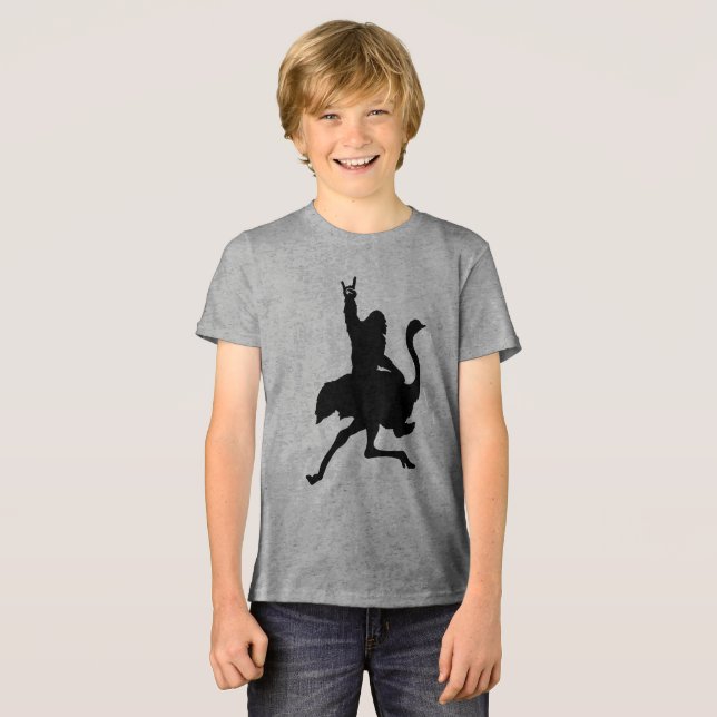 Bigfoot Riding Ostrich Tri-Blend Shirt (Vorderseite voll)