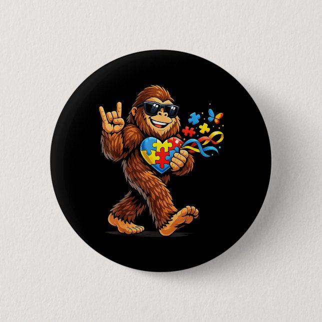 Bigfoot Rock Hand Au Bewusstsein Puzzle Herzband Button (Vorderseite)