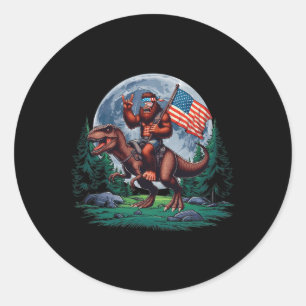 Bigfoot Rock On Mullet Bandana Riding T-rex Full m Runder Aufkleber
