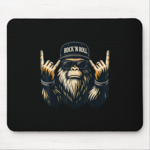 Bigfoot Rock on Sasquatch Heavy Metal Vibes Men Wo Mousepad