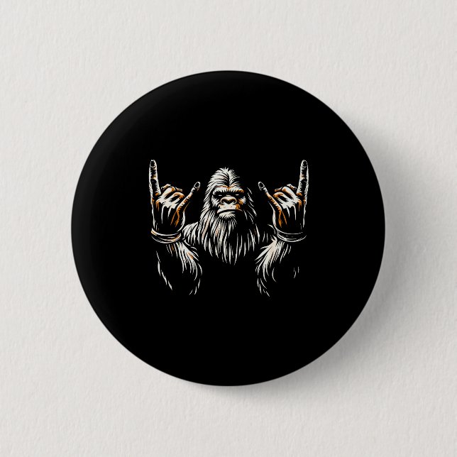 Bigfoot Rock On Sasquatch Rock And Roll Funny Rock Button (Vorderseite)