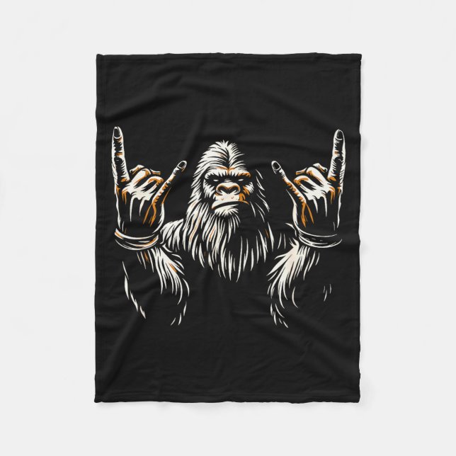 Bigfoot Rock On Sasquatch Rock And Roll Funny Rock Fleecedecke (Vorderseite)