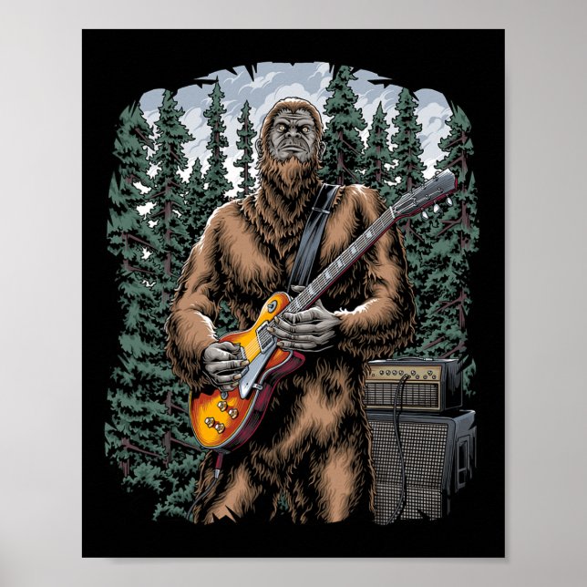 Bigfoot Rockin mit seiner Gitarre draußen - Wald J Poster (Vorne)