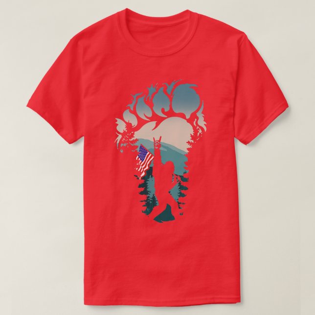 Bigfoot Rock'n'Roll American Flag 4. Juli T-Shirt (Design vorne)