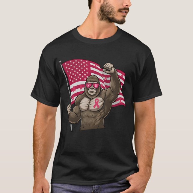 Bigfoot rosa Ribbon Flag Brustkrebs Bewusstsein T-Shirt (Vorderseite)