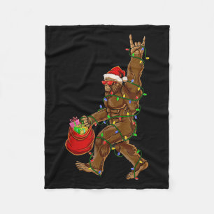 Bigfoot Santa Christmas Lights Rock Funny Sasquatc Fleecedecke