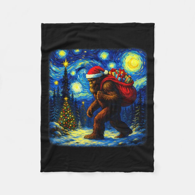 Bigfoot Santa Christmas Starry Night Sasquatch Van Fleecedecke (Vorderseite)