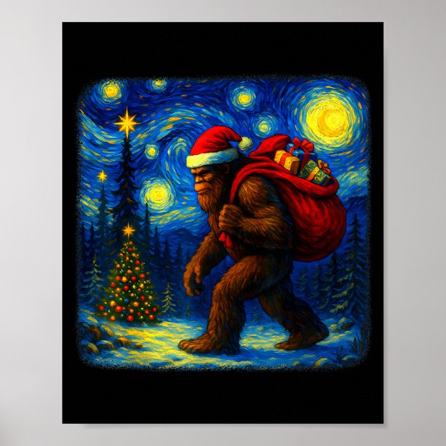 Bigfoot Santa Christmas Starry Night Sasquatch Van Poster (Vorne)